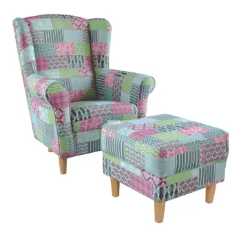 füles fotel puffal, szövet patchwork M1, ASTRID