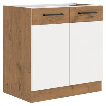   Mosogató szekrény, fehér magasfényű HG/ lancelot tölgy, VEGA 80 ZL 2F BB