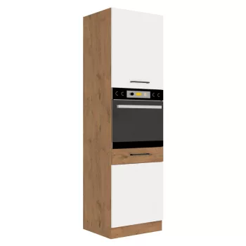   Magas szekrény beépített sütőnek, lancelot tölgy/ fehér extra magas fényű HG, VEGA 60 DP-210 2F