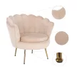 Fotel Art-deco stílusban, bézs Velvet anyag/gold chróm-arany, NOBLIN