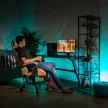 Irodai/gamer fotel, fekete/fehér/bézs, OZGE 2 NEW