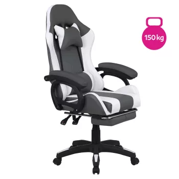  Irodai/gamer szék RGB LED világítással, fekete/fehér, JOVELA