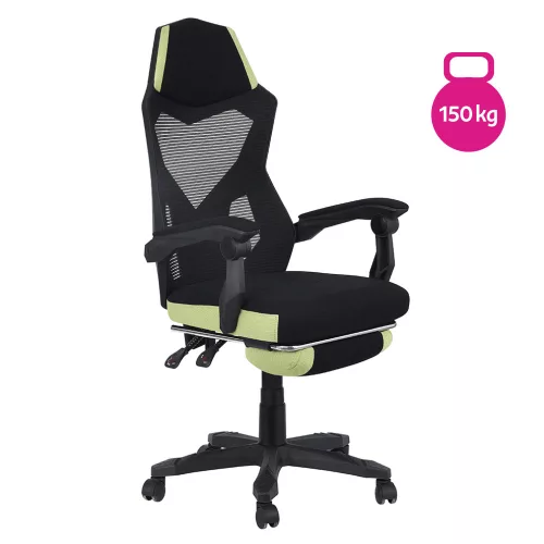 Irodai/gamer szék, fekete/zöld, teherbírás 150 kg, JORIK