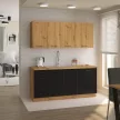 Alsó szekrény fém kosárral, matt fekete/artisan tölgy, MONRO 30 D CARGO