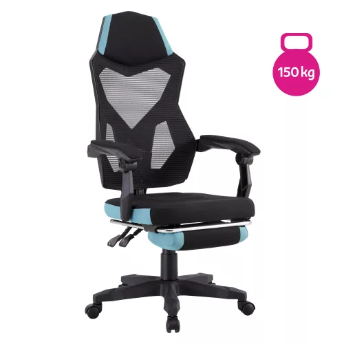 Irodai/gamer szék, fekete/neomint,  teherbírás 150 kg, JORIK NEW