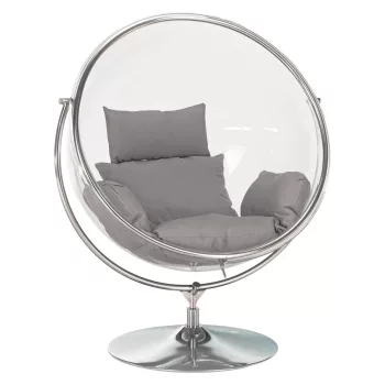   Függő fotel állvánnyal, átlátszó/ezüst/szürke, BUBBLE NEW TYP 2
