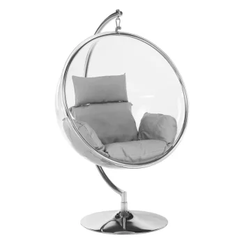   Függő fotel állvánnyal, átlátszó/ezüst/szürke, BUBBLE NEW TYP 3