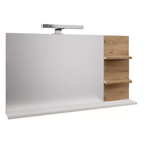 Tükör LED világítással, fehér/artisan tölgy, CUBO CUB04