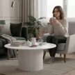 Dohányzóasztal, fehér márvány/MDF, átmérő 80 cm, MAHIR TYP 1