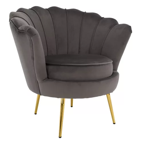 Art-deco stílusú fotel, szürkésbarna Velvet szövet/gold arany króm, NOBLEO