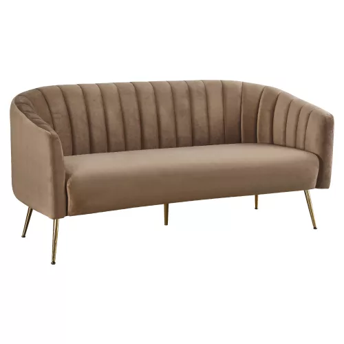 Design 3-as ülés kanapé, barna bársony szövet/arany króm-arany, BAGY