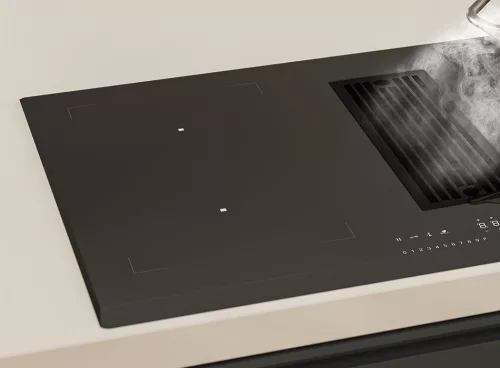 Pando E-396/78 Indukciós főzőlap beépített elszívóval, egyenes élekkel, Nanotec szúrő, fekete