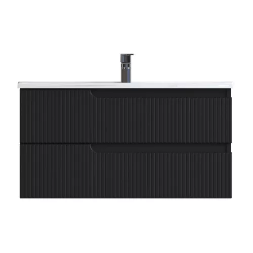 Piramida EURIDIKA fali fürdőszobabútor - műmárvány mosdóval -2 fiókos -PINO FEKETE-100 x 48 x 53 cm