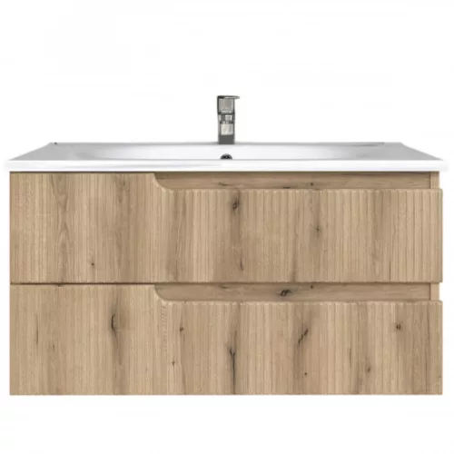 Piramida EURIDIKA fali fürdőszobabútor - műmárvány mosdóval -2 fiókos - PINO TÖLGY -100 x 48 x 53 cm