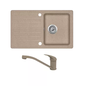   EVIDO HOME 45 S gránit mosogató, 765 x 460 mm, avena + EVIDO PINGUIN álló gránit csaptelep, avena