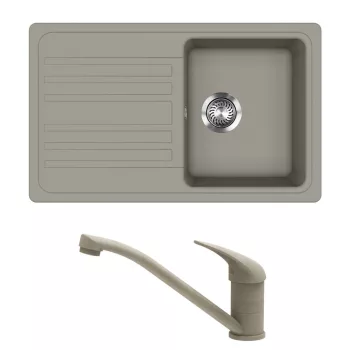   EVIDO HOME 45 S gránit mosogató, 765 x 460 mm platina + EVIDO PINGUIN álló gránit csaptelep, platina