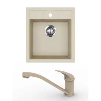   EVIDO Easy 45 gránit mosogató, 460 x 515 mm, bézs + EVIDO PINGUIN csaptelep, bézs