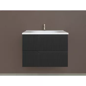   Piramida EURIDIKA fali fürdőszobabútor - műmárvány mosdóval -2 fiókos - PINO FEKETE - 75 x 48 x 53cm