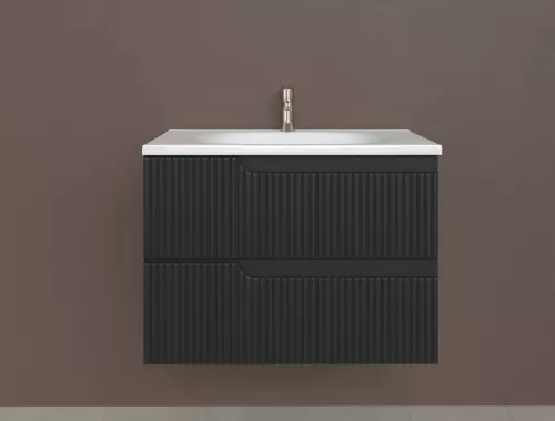 Piramida EURIDIKA fali fürdőszobabútor - műmárvány mosdóval -2 fiókos - PINO FEKETE - 75 x 48 x 53cm