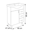 VivaStyle BIANKA 65 lábon álló fürdőszobabútor 3 fiókos Sanovit ALBATROS10065 mosdóval 64,5 x 46,5cm
