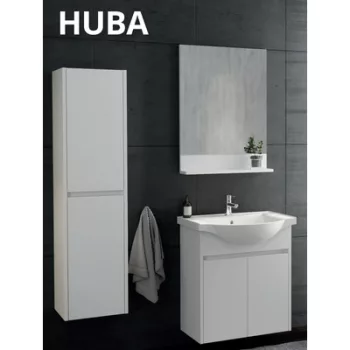   HUBA 55 ÁLLÓ mosdószekrény mosdóval + tükör+ fali szekrény PRÉGELT FEHÉR TBOSS