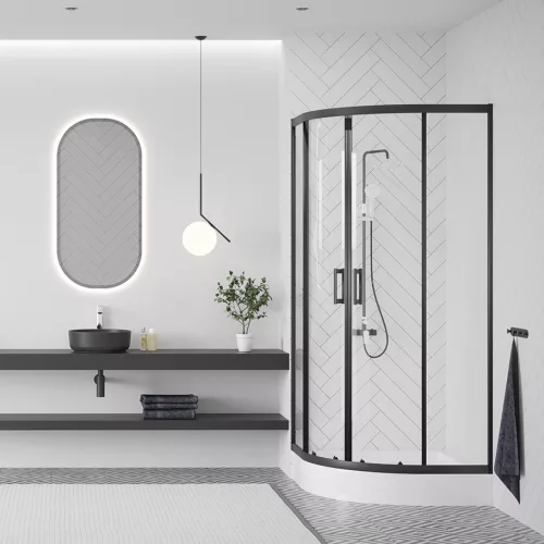 LAVEO BRESSO szögletes zuhanykabin zuhanytálcával 80x80x185 cm átlátszó üveg/fekete