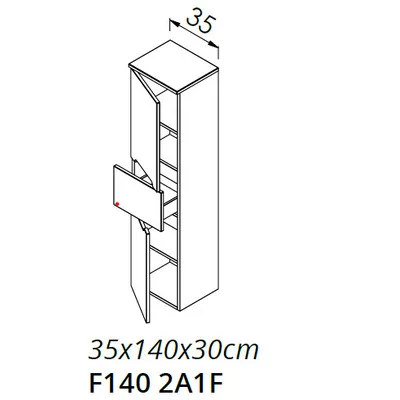 LIMA F140 2 ajtó 1 fiók FALI kiegészítő Fürdőszobaszekrény TBOSS Luna és Slim bútorokhoz
