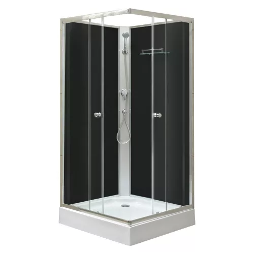 Polo Black II 80x80 cm szögletes fekete hátfalas zuhanykabin   zuhanytálcával