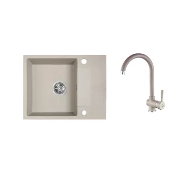   RIO MINI SZETT minicsepptálcás gránit bézs mosogató szifonnal, csappal 56x44x17,5 cm