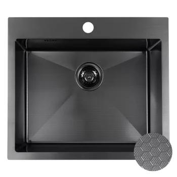   LAVEO MALAWI fekete színű, struktúrált felületű beépíthető inox mosogató szifonnal, 50x58x20 cm