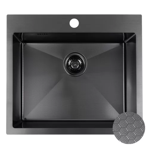 LAVEO MALAWI fekete színű, struktúrált felületű beépíthető inox mosogató szifonnal, 50x58x20 cm