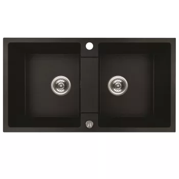   RIO 2M kétmedencés gránit fekete mosogató szifonnal, 80x44x18,6 cm
