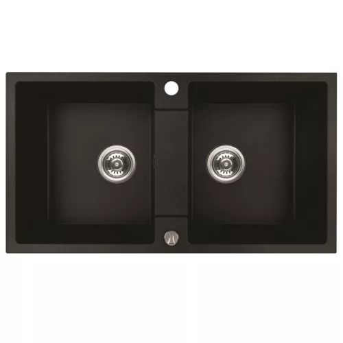 RIO 2M kétmedencés gránit fekete mosogató szifonnal, 80x44x18,6 cm