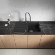 Laveo MARGARITA csepptálcás szemcsés fekete mosogató automata dugókiemelős, helytakarékos szifonnal